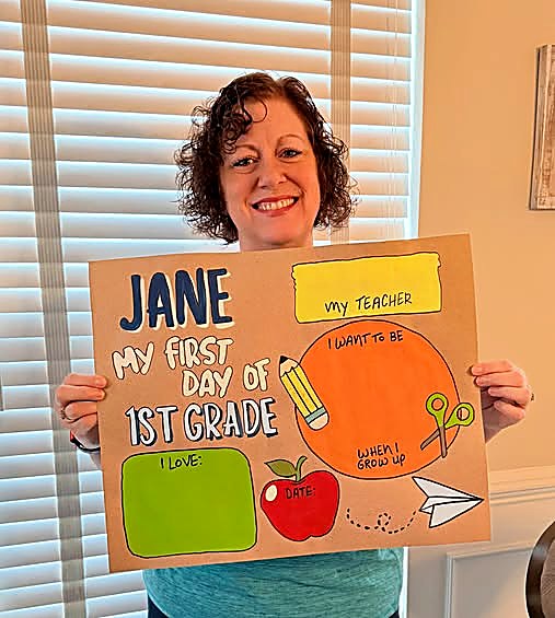Personalized hand-painted first day of first grade school memory board